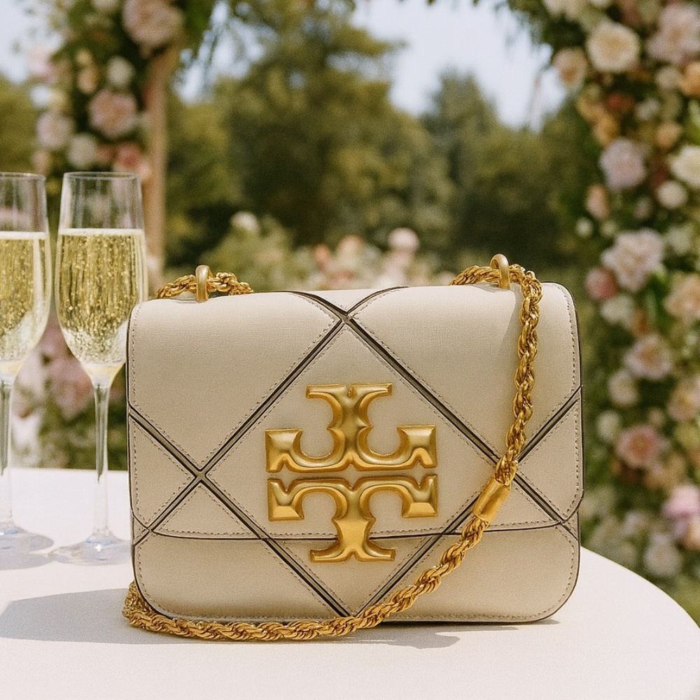 NEW Tory Burch Eleanor Diamond Quilt New Cream Small Convertible Shoulder Bag